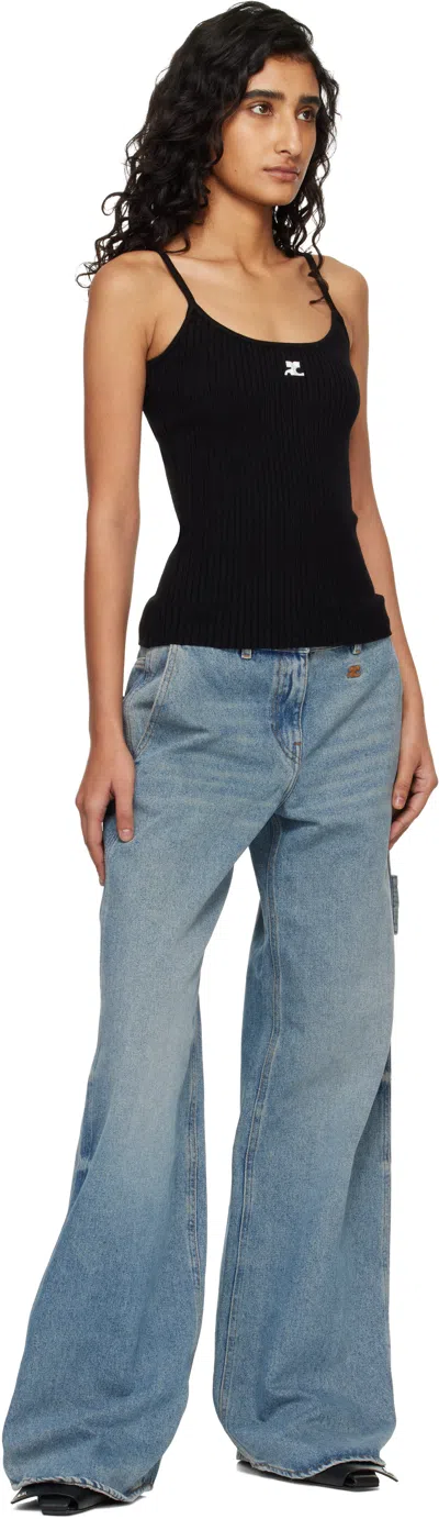 Courrèges Ribbed Spaghetti Strap Top With Elegant Logo Detail And Luxurious Fabric Blend In Black