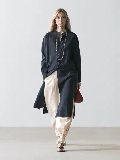 Massimo Dutti Flowing Midi Shirt Dress In Blue