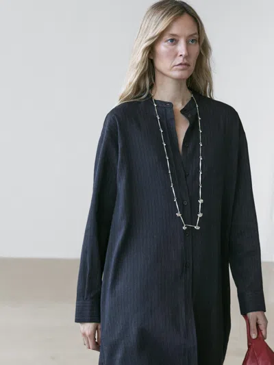 Massimo Dutti Flowing Midi Shirt Dress In Blue