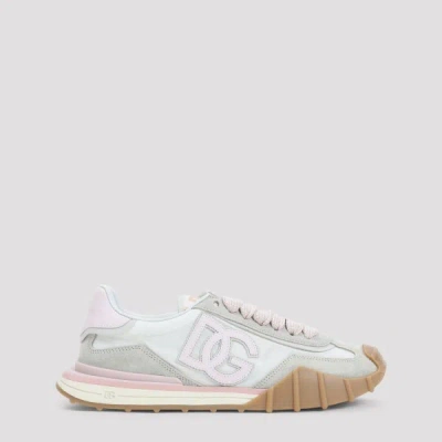 Dolce & Gabbana Dg Athletic Sneakers In Ivory And Pink Fabric And Leather In Multi