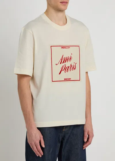 Ami Alexandre Mattiussi Boxy Fit Short Sleeves Teehisrt With Signature Print At Front In Neutral