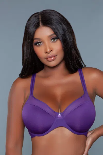 Truedames Elegant Mesh Panel Full Coverage Bra In Purple