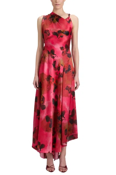 Victoria Beckham Womens Raspberry Draped Sleeveless Silk Midi Dress In Red