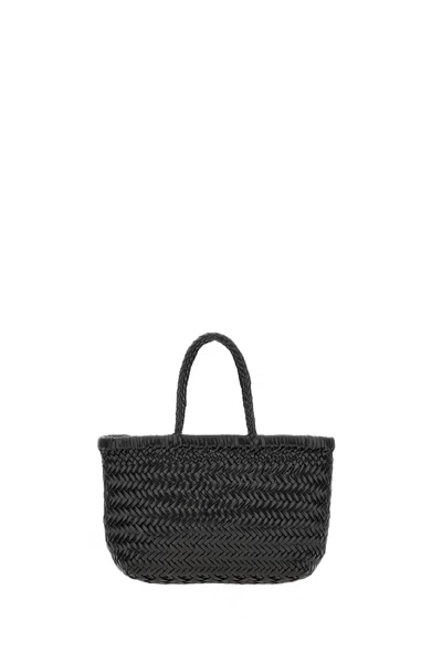 Dragon Diffusion Mini Flat Gora Woven Leather Top Handle Bag In Black