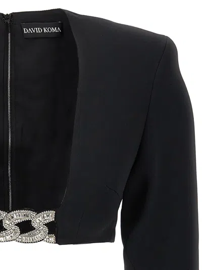 David Koma Top '3d Crystal Chain And Square Neck' In Black