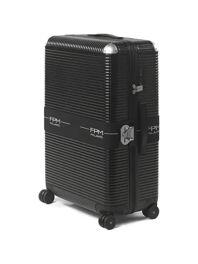 Fpm Milano Bank Zip Deluxe Extra Large Checked Suitcase In Black