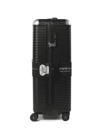 Fpm Milano Bank Zip Deluxe Extra Large Checked Suitcase In Black