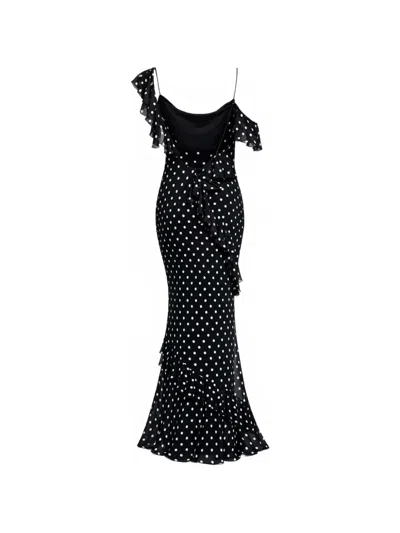 Self-portrait Long Dress Black Polka Dot With V-neck In Black Georgette For Women In Multi