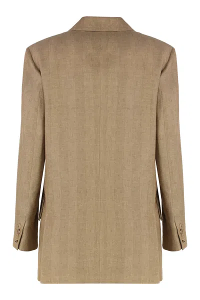 Max Mara Linen Jacket With Lapel Collar And Pockets In Brown