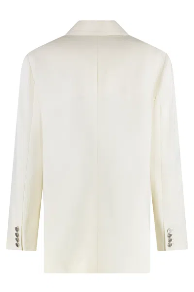 Mugler Double-breasted Jacket Back Vent In Neutral