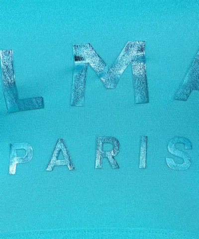 Balmain Logo-print One-shoulder Bikini In Blue