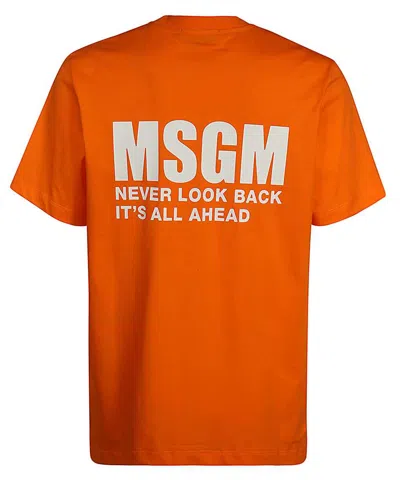 Msgm Logo-print Cotton T-shirt In Orange