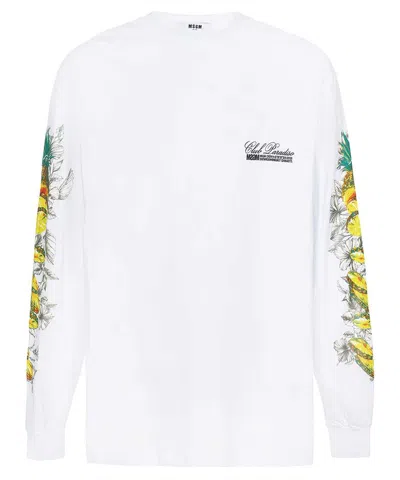 Msgm Long-sleeve Fruit-print T-shirt In White