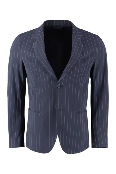 The (alphabet) Stripe-pattern Single-breasted Blazer In Blue