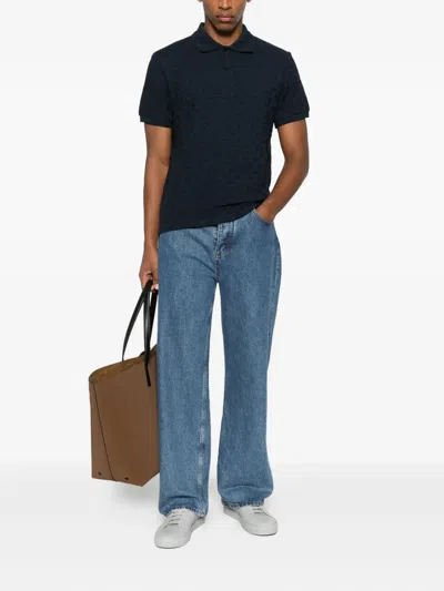 Sandro Square-pattern Polo Shirt In Blue