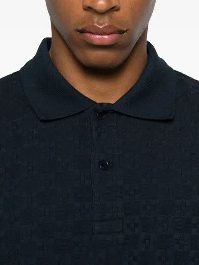 Sandro Square-pattern Polo Shirt In Blue