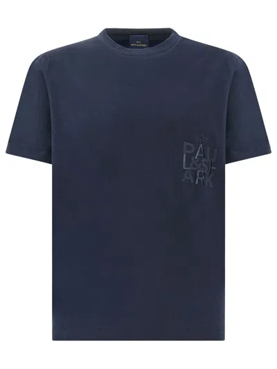 Paul & Shark Embroidered Cotton Jersey Crew Neck T Shirt In Blue