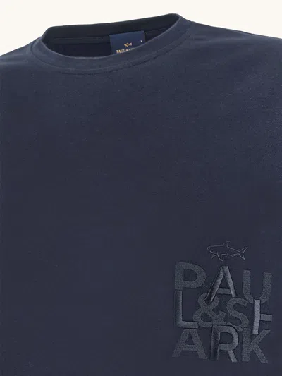 Paul & Shark Embroidered Cotton Jersey Crew Neck T Shirt In Blue