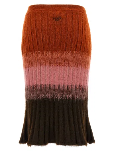 Fendi Gradient Mohair And Wool High-waisted Midi Skirt Clothing In Multi