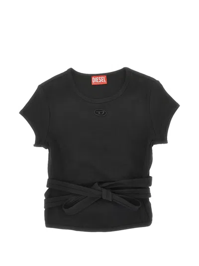 Diesel Cut-out Tie-back T-shirt In Black