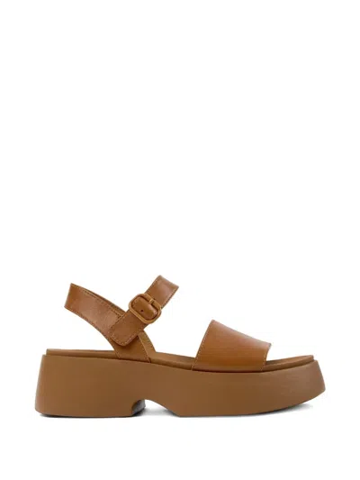 Camper Tasha Ankle Strap Wedge Sandal In Brown