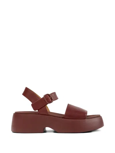 Camper Tasha Ankle Strap Wedge Sandal In Burgundy