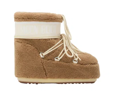 Moon Boot Icon Low Boot In Camel Teddy Fabric In Brown