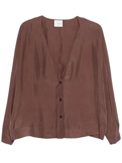 Alysi V-neck Button Jacket In Brown