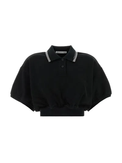 Alexander Wang Women Cropped Cotton Polo Shirt In Black