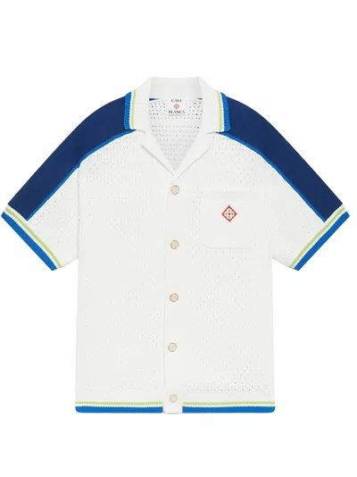Casablanca Contrasting Trims Chest Pocket Logo-embroidered Short-sleeve Button-up Shirt In White