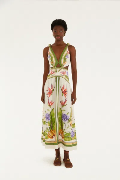 Farm Rio Sand Tropical Scarf Lenzing Ecovero Euroflax Maxi Dress In Multi