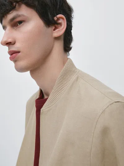 Massimo Dutti Linen Bomber Jacket In Neutral
