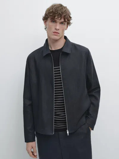 Massimo Dutti Double Wool Blend Jacket In Black