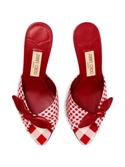Jimmy Choo Livi 85mm Leather-trimmed Checked Wedge Mules In Red