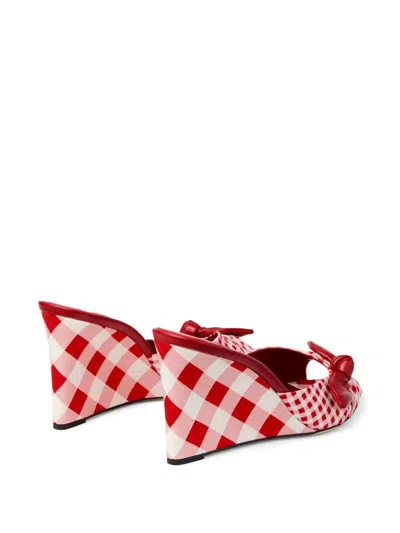Jimmy Choo Livi 85mm Leather-trimmed Checked Wedge Mules In Red