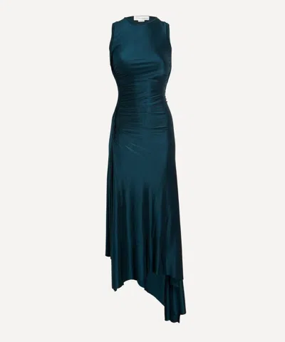 Victoria Beckham Womens Dark Teal Twist Asymmetric-hem Woven Midi Dress In Blue