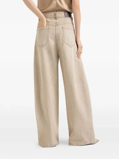 Brunello Cucinelli Women Beige Authentic Denim Wide Jeans With Monili In Neutral