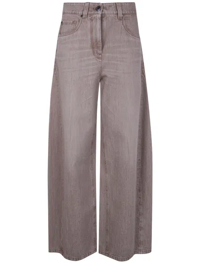 Brunello Cucinelli Women Beige Authentic Denim Wide Jeans With Monili In Neutral