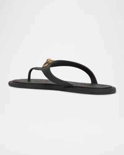 Versace Flat Sole Open Toe Sandals With Medusa Motif In Black
