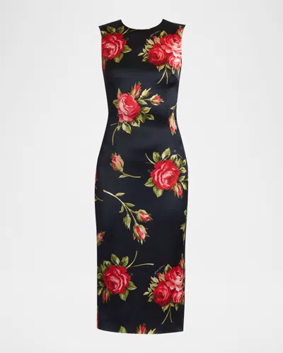 Dolce & Gabbana Women Black Dress With All-over Floral Print In Silk Woman In Multi