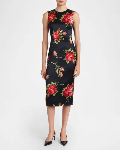 Dolce & Gabbana Women Black Dress With All-over Floral Print In Silk Woman In Multi