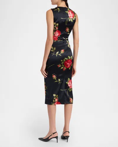 Dolce & Gabbana Women Black Dress With All-over Floral Print In Silk Woman In Multi