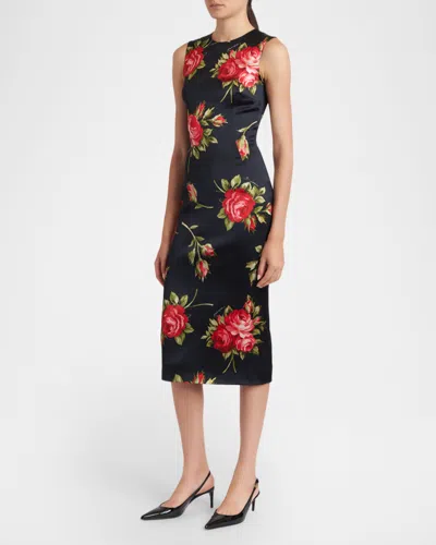 Dolce & Gabbana Women Black Dress With All-over Floral Print In Silk Woman In Multi