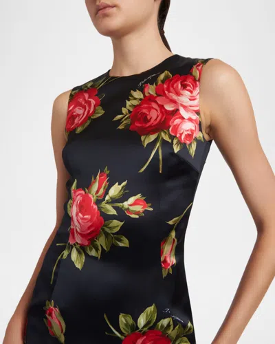 Dolce & Gabbana Women Black Dress With All-over Floral Print In Silk Woman In Multi
