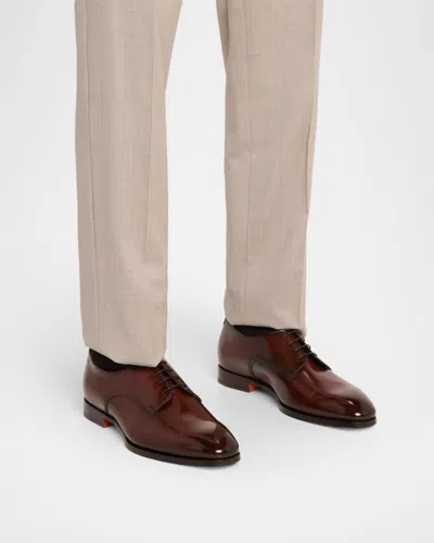 Santoni Induct Plain Toe Derby In Brown