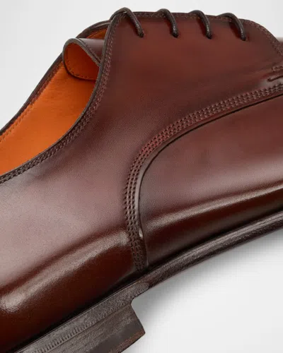 Santoni Induct Plain Toe Derby In Brown