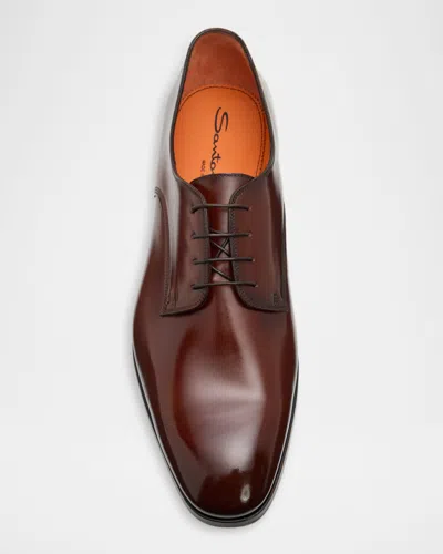 Santoni Induct Plain Toe Derby In Brown