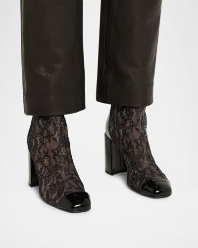 Jimmy Choo Kisu Ab 85 Patent Leather-trimmed Lace Ankle Boots In Multi