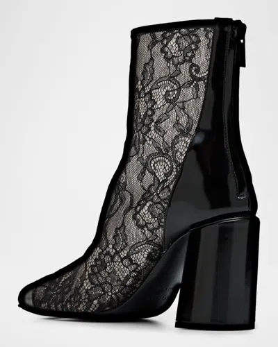 Jimmy Choo Kisu Ab 85 Patent Leather-trimmed Lace Ankle Boots In Multi