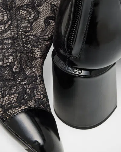 Jimmy Choo Kisu Ab 85 Patent Leather-trimmed Lace Ankle Boots In Multi